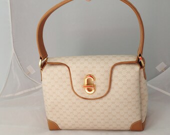 Gucci Vintage Honey Tan Ivory Cream Flap Purse Bag