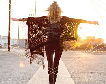 SALE 20% OFF // Floral Brocade Velvet Burnout Gypsy Fringe Kimono