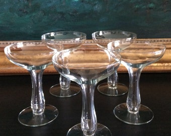 Set of 5 Matching Mid-Century Hollow Stem Champagne Coupe Glasses Large