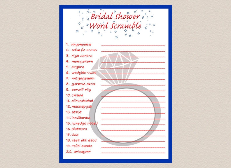 bridal shower word scramble game instant download printable
