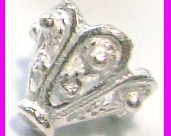 4x Ornate Bright Sterling silver Cone Bead caps Beadcap 10mm x 9mm C39
