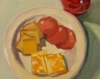 Salami, Cheese and Crackers- Original Oil Painting on 6x6 inch Ampersand Gessobord