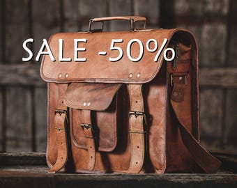 SALE / Leather Messenger Bag 15" / Air Plane Cabin Bag / Briefcase / Handbag / Satchel / Shoulder Bag / iPad / Hip Bag