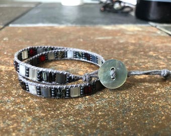 Gray Hemp Wrap Bracelet, Hemp Wrap Bracelet, Beaded Wrap Bracelet, Wrap Bracelet, Beaded Bracelet, Hemp Bracelet