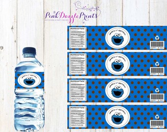 Printable Cookie Monster Water Bottle Labels- Sesame Street- Digital File ONLY