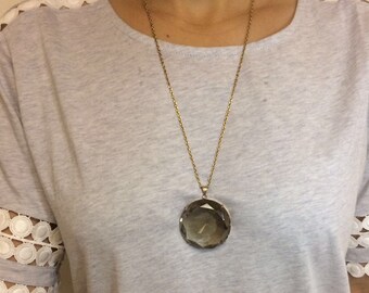 Vintage 140ct smoky topaz in 14k yellow gold pendant necklace
