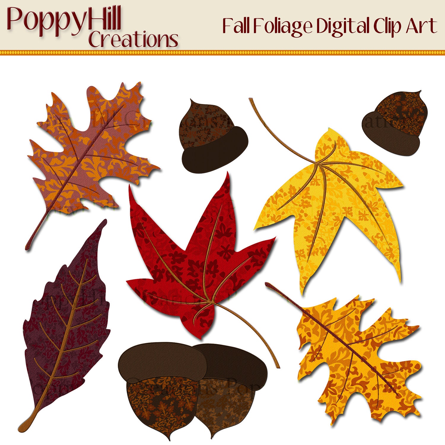 INSTANT DOWNLOAD Printable Fall Foliage Digital Clip Art