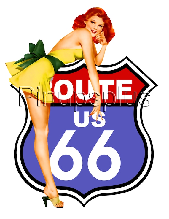 Usa Route 66 Vintage Americana Pinup Girl Toboggan Stickers 