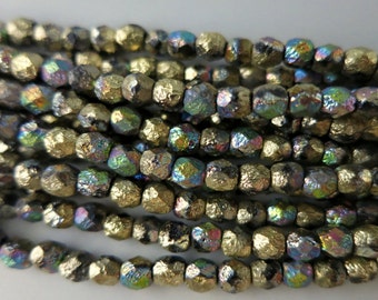4mm California Rose Etched Beads, Faceted Firepolished, Czech Glass, Strand of 50