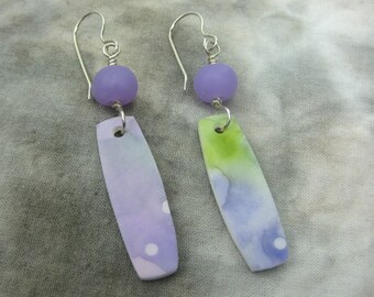 Lavender, pink, violet and green watercolor pierced dangle earrings