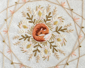 DIY Sleeping Fox mandala dream catcher Embroidery Pattern PDF download hand embroidery patterns designs