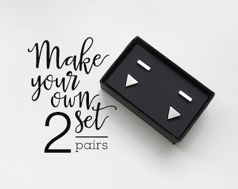 Set of 2 stud earrings / hypoallergenic earrings / geometric earrings / surgical steel studs / gift for her