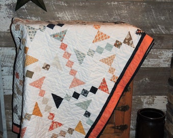 Quilt, Modern Quilt, Throw/lap/sofa quilt using "Persimmon" by Basic Grey Moda, Pixie Stick Quilt, handmade and handpieced quilts