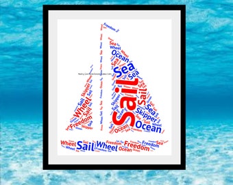 Sailboat Word Art, Personalised Sailboat Print, Boat Word Art, Personalised Boat Print, Boat Word Cloud, Sailboat Word Collage, Boat Gift