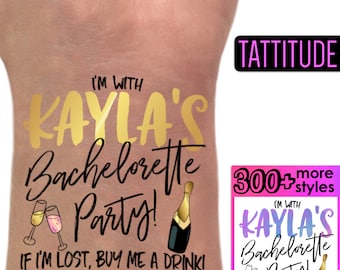 Personalized Bachelorette Tattoos | team bride tattoos, bridal party tattoos, if lost buy me a drink, custom brides name temporary tattoos