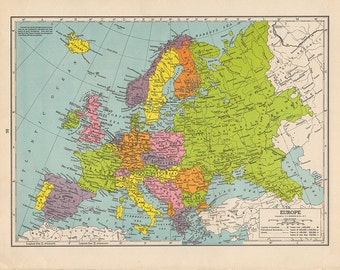 1940s Vintage Antique EUROPE Map original UK Italy France Spain Austria Germany