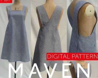 The Maria Wrap Apron PDF sewing pattern, Japanese apron, DIGITAL DOWNLOAD, womens pattern, apron pattern, pdf pattern, sewing pattern, apron