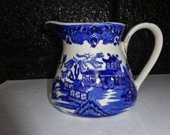 Vintage Burleigh Ware "Willow" Large Creamer/Milk Jug/Blue Transferware/Blue and White/Creamers/Jug/Pitcher/Willow/Blue Willow/Vintage/1930s