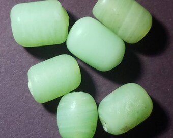 Vintage Light Green Frosted Glass Barrel Beads