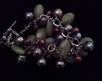 Sterling Grapes and Pearls Bracelet