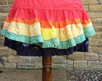 ON SALE Rainbow ruffle bustle, festival hip skirt, gay pride layered overskirt, Tribal belly dance costume, Repurposed eco clothing, Gift fo