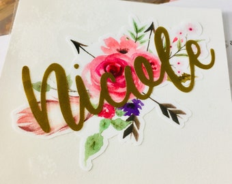 Watercolor Floral Decal, Tribal Arrow Decal, Name decal, Bridesmaid cup decals