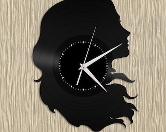 Hair Salon Clock Hair Decor Gift For Mom Hair Stylist Gift Girl Clock Girls Room Clock Hair Salon Wall Art Vinyl Record Clock Art For Her