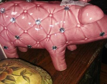 Blinged Out Ceramic Pink Piggy Bank