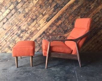 Custom Mid Century Lounge Chair with Ottoman
