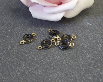 x 10 small connectors donuts 11.5x6.5 SG16 mm raw brass and black