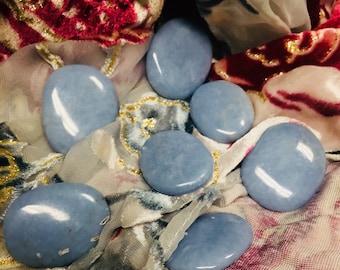 Angelite Crystal Palm/Worry Stones, Two