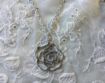 Giant Silver Flower Necklace.