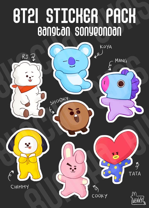 bt21 sticker ilustrasi karakter stiker ilustrasi