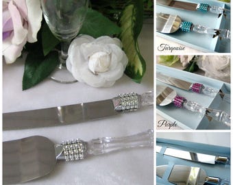 Wedding Cake Knife Serving Set for Wedding, Quinceanera, Sweet 16, Birthday, Baptism, Banquet, Baby Shower, Anniversary, Purple, Turquoise