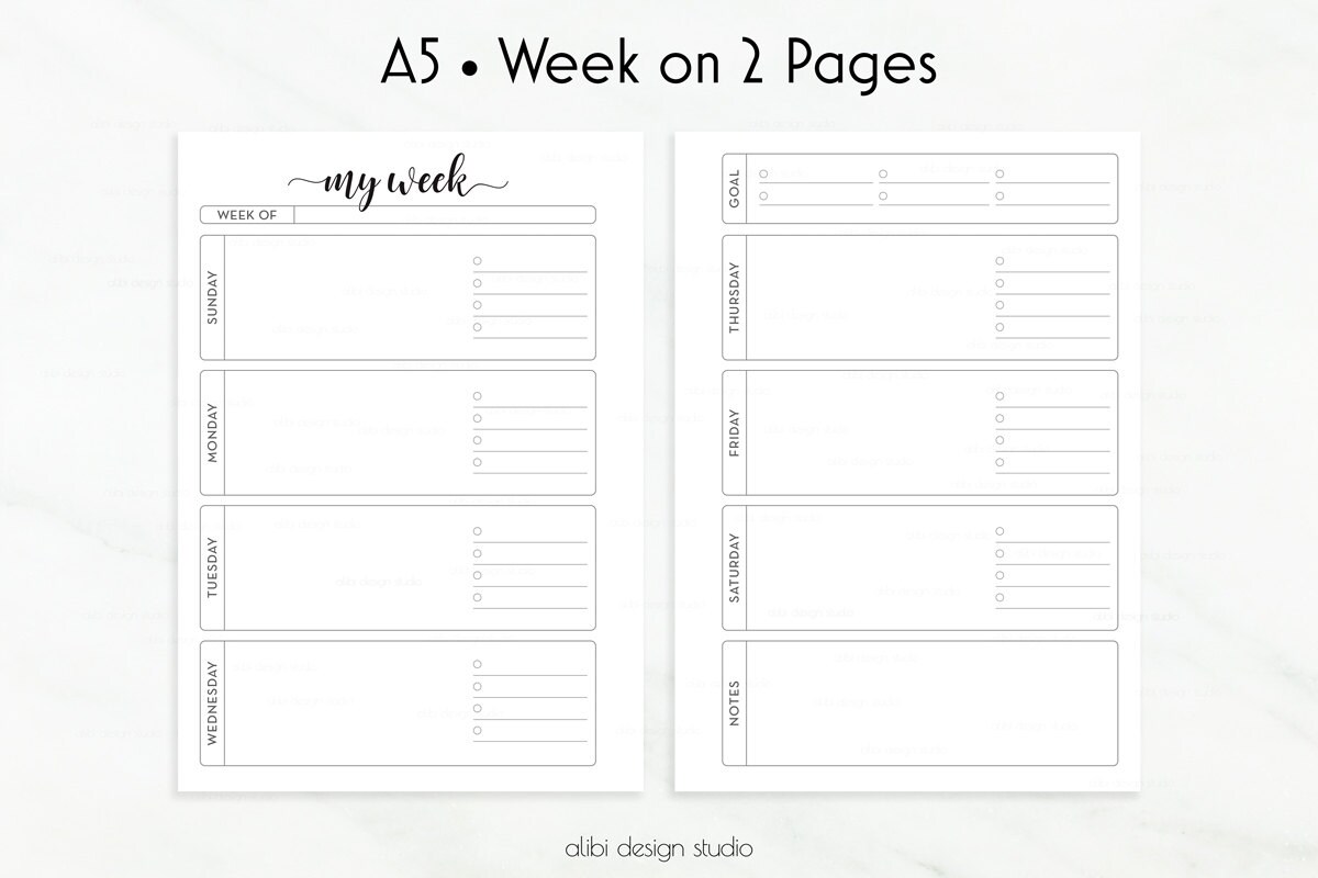 weekly planner a5 planner inserts week on two pages undated