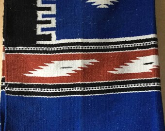 Hand Woven Souhtwestern Native Rug Blanket Throw Blue Rust and Black Bohemian Home Decor Boho style