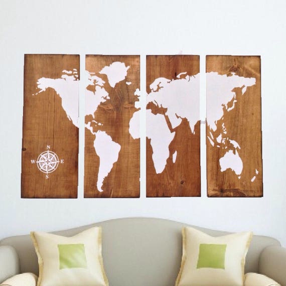 Wood World Map Wall Art / Large Wall Art Map / Reclaimed Wood