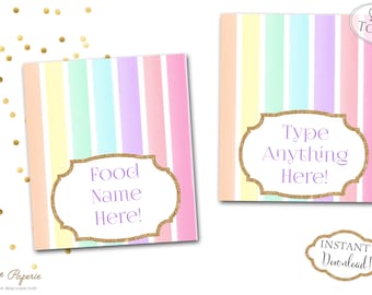 instant download pastel rainbow unicorn water bottle labels