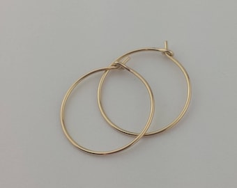 Solid 18k Rose Gold Hoop Earrings, 20 Gauge, 5/8" to 3", Solid Gold Hoops, 18k Gold Hoop Earrings, Hammered Gold Earrings, Round Hoops