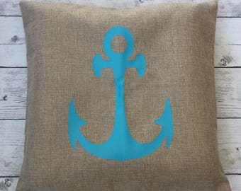 Anchor pillow cover, canvas, beach decor, nautical decor, decorative pillow, living room