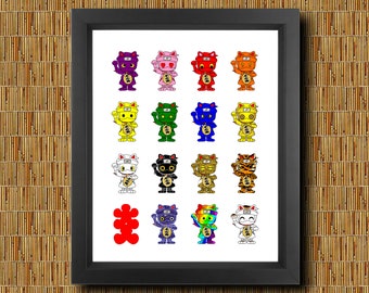 Lead to good luck Japan's Maneki-neko(Beckoning cat or Lucky cat) Ninjnyatai (Ninja troop)to Invite happiness lucky cats right hands up.