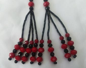Red and Black Beaded Nipple Tassels for Burlesque Pasties