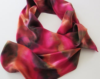 Red Silk Scarf, Hand Painted Red Silk Scarf, Brown Silk Scarf, Orange Silk Scarf, Hand Painted Silk Scarf, Red Scarf, Autumn Colors