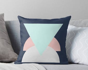 Geometric Throw Pillow |Cushion| Mint and Blush|Decorative Cushion|Peach|Navy|Triangles|Semi-Circle