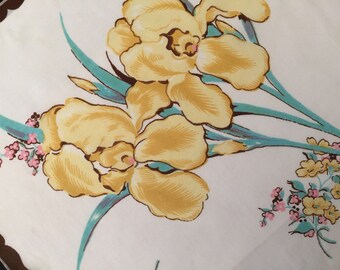 Vintage Handkerchief / Yellow Irises