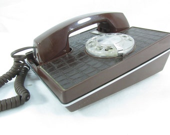 Vintage Dial Telephone, Brown Telephone, Faux Alligator Design, Dial Telephone,Retro Rotary Dial