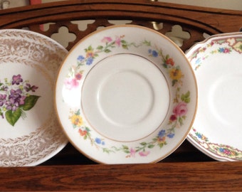 Set of 3 Mismatched Floral China Plates