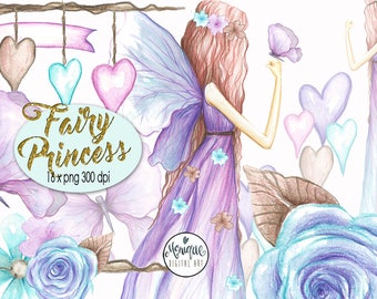 Fairy Clipart,Fashion Clipart Illustration,Watercolor,Floral Wreath,Butterfly,Hand Drawn,Graphics,Planner Stickers,Planner Girl,Hearts