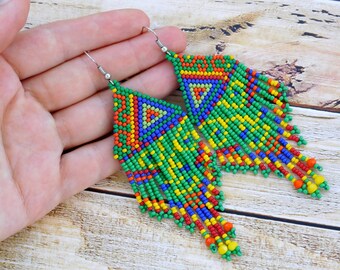 Hippie earrings, beaded earrings, green earrings, ethnic earrings