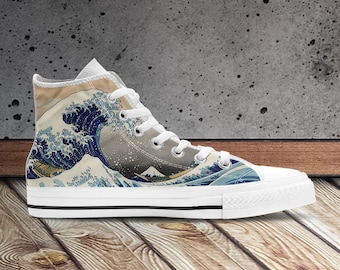The Great Wave off Kanagawa High Top Shoes for Men and Women. Japan Art Canvas Shoes. Japanese Art Sneakers
